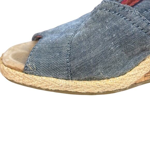 Toms Cork Espadrille Wedge Blue Denim Peep Toe Slip On Shoes Womens sz 7.5 - Picture 5 of 16